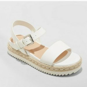 White Espadrille Ankle Strap Sandals Size 8